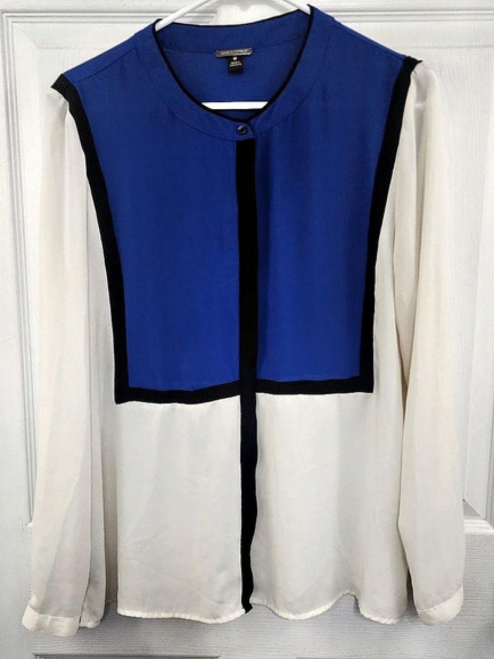 Dana Buchman Color Block Blouse in Blue & White Size 14 Like New